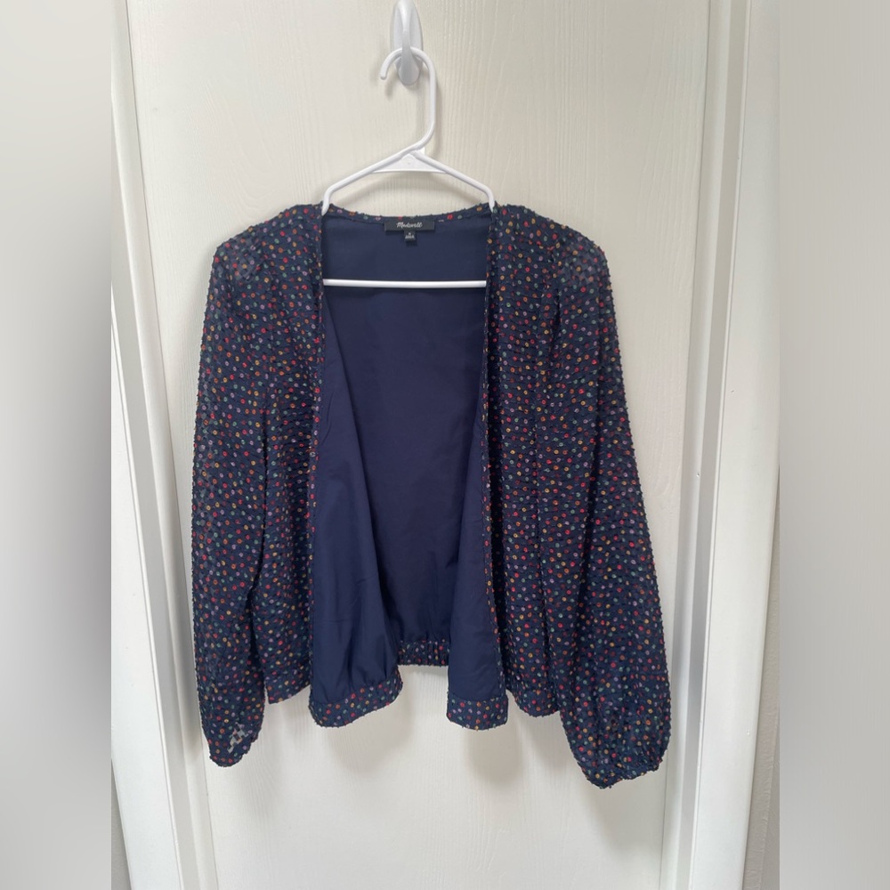 Madewell top open front blouse shirt rainbow dot size M women